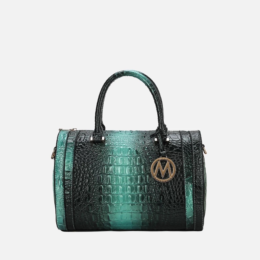 Green and Black Croc-Embossed Handbag